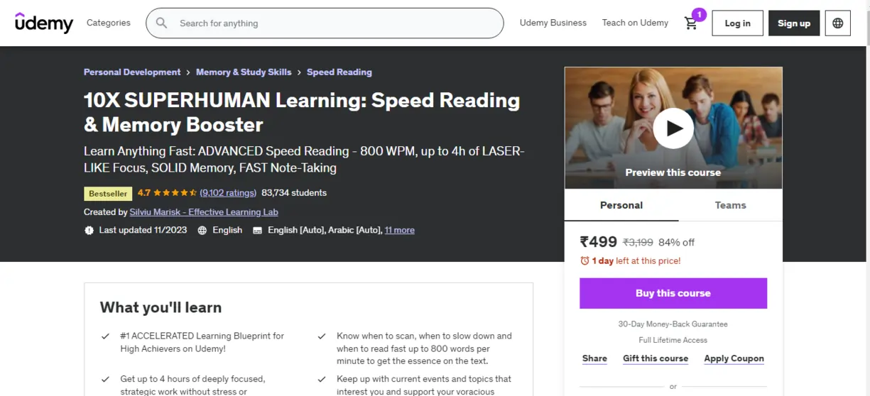 10X SUPERHUMAN Learning Speed Reading & Memory Booster