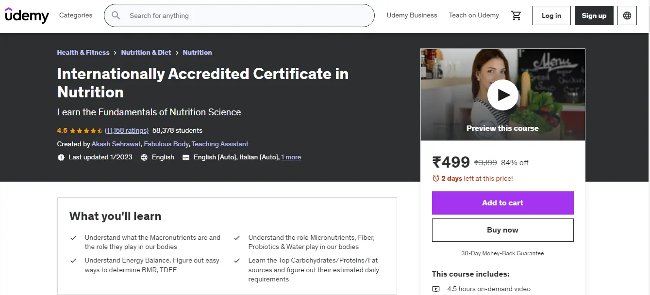 Internationallu Accredited certificate in Nutrition