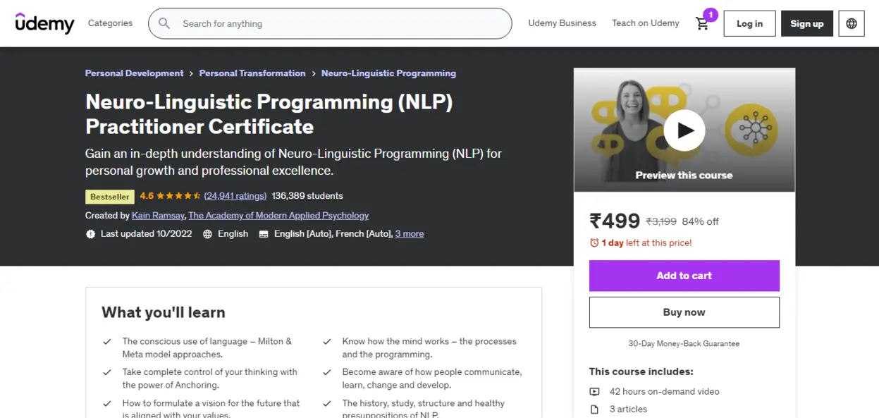 NLP Practitioner Certificate Course (Beginner to Advanced)