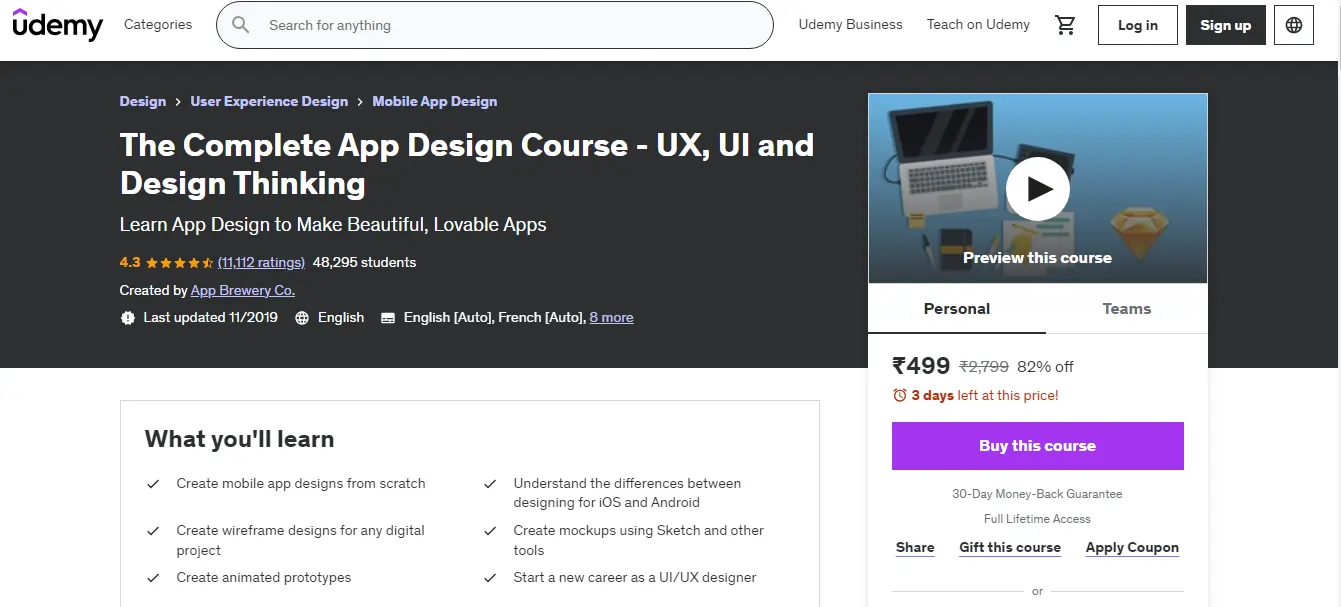 The Complete App Design Course - UX, UI and Design Thinking