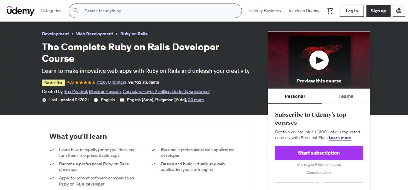 The Complete Ruby on Rails Developer Course