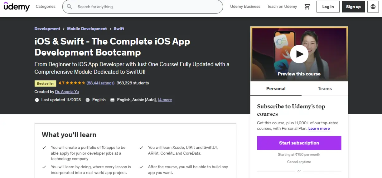 The Complete iOS App Development Bootcamp