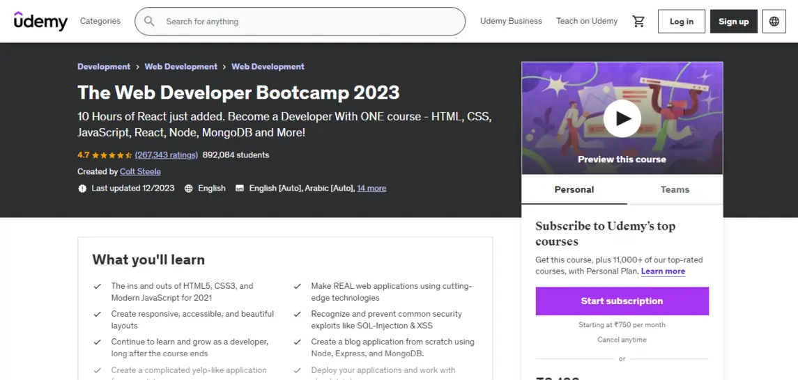 The Web Developer Bootcamp