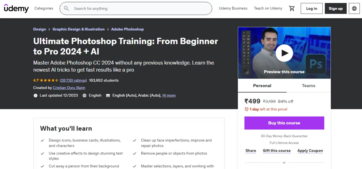 Ultimate Photoshop Training From Beginner to Pro 2024 + A