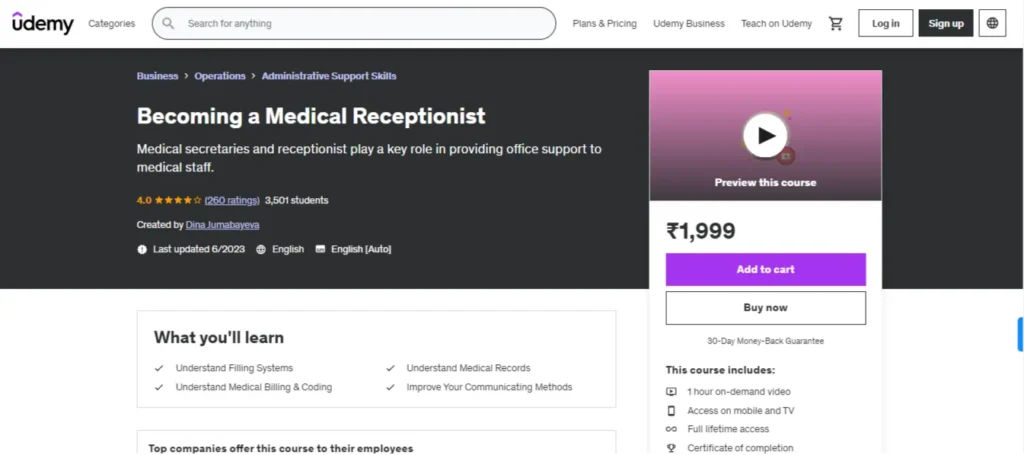 Becoming a Medical Receptionist (Udemy)