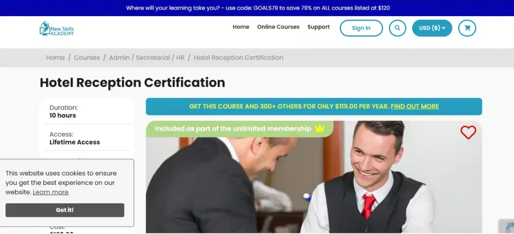 Hotel Receptionist Certification