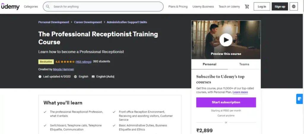 The Professional Receptionist Training Course